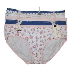 Laura Ashley Womens Tag-Free 5-Pack Cotton Spandex Panties XL Floral Solid Print